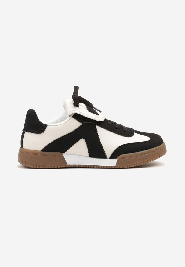 Born2be - Czarno-Beżowe Sneakersy Tenisówki z Ozdobnym Językiem Alaviela. Okazja: na co dzień. Kolor: czarny. Materiał: jeans. Wzór: aplikacja
