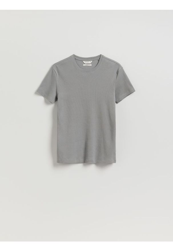 Reserved - Bawełniany t-shirt slim fit - jasnoszary. Kolor: szary. Materiał: bawełna