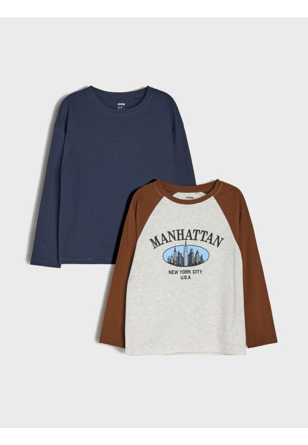 Sinsay - Bawełniana koszulka z nadrukiem 2 pack - granatowy. Kolor: niebieski. Materiał: bawełna. Wzór: nadruk