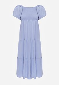 Born2be - Jasnoniebieska Wiskozowa Sukienka z Bufiastymi Rękawami i Marszczoną Górą Liones. Okazja: na co dzień. Kolor: niebieski. Materiał: wiskoza. Długość rękawa: krótki rękaw. Sezon: lato. Typ sukienki: proste. Styl: wakacyjny, casual #4
