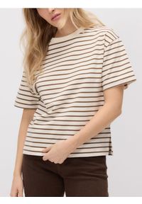 Reserved - Bawełniany t-shirt w paski - kremowy. Kolor: kremowy. Materiał: bawełna. Wzór: paski