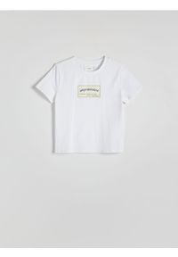 Reserved - T-shirt z nadrukiem - biały. Kolor: biały. Materiał: bawełna, włókno. Wzór: nadruk