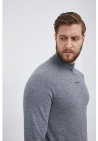 Calvin Klein Sweter wełniany męski kolor szary. Okazja: na co dzień. Kolor: szary. Materiał: wełna. Długość rękawa: raglanowy rękaw. Styl: casual #3