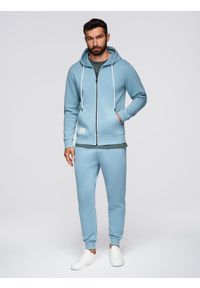 Ombre Clothing - Komplet dresowy męski set bluza rozpinana z kapturem + spodnie joggery - jasnoniebieski V7 - Rozmiar: XXL. Okazja: na co dzień, na spacer. Typ kołnierza: kaptur. Kolor: niebieski. Materiał: dresówka. Wzór: aplikacja. Styl: casual