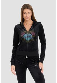 Juicy Couture - JUICY COUTURE Czarna damska bluza Sacred Heart Robertson Hoodie, Rozmiar M. Kolor: czarny. Materiał: elastan, poliester, materiał. Długość rękawa: długi rękaw. Długość: długie. Styl: elegancki