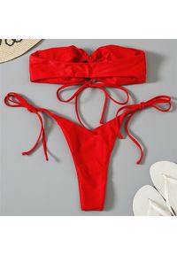 Intica - Bikini z topem bandeau z regulowanymi sznurkami na plażę Dodie. Kolor: czarny. Materiał: materiał, skóra #7