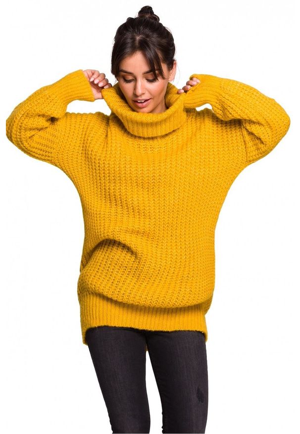 BE Knit - Długi ciepły sweter tunika z wysokim golfem. Typ kołnierza: golf. Materiał: poliakryl, wełna. Długość rękawa: długi rękaw. Długość: długie