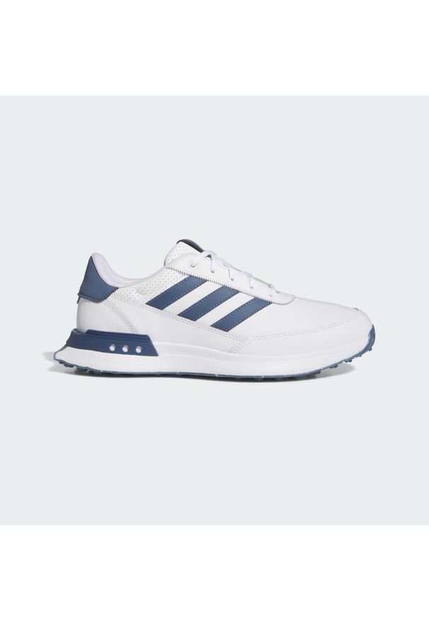 Adidas - Buty S2G Spikeless Leather 24 Golf. Kolor: niebieski, biały, szary, wielokolorowy. Materiał: skóra. Szerokość cholewki: normalna. Sport: golf