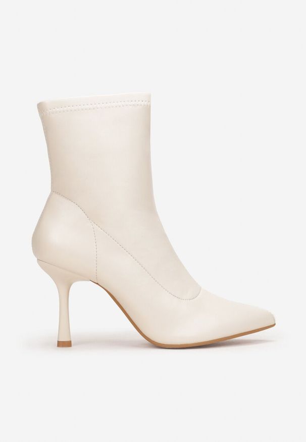 Renee - Beżowe Botki na Szpilce z Dopasowaną Cholewką Hilila. Okazja: na co dzień. Kolor: beżowy. Materiał: jeans. Szerokość cholewki: normalna. Obcas: na szpilce. Styl: casual. Wysokość obcasa: średni