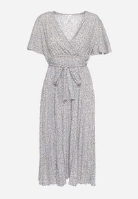 Born2be - Niebieska Rozkloszowana Sukienka z Gumką w Pasie i Materiałowym Paskiem Prissa. Okazja: na co dzień. Typ kołnierza: dekolt w kształcie V. Kolor: niebieski. Materiał: materiał. Długość rękawa: krótki rękaw. Styl: elegancki, casual #5