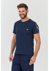 Emporio Armani - EMPORIO ARMANI Granatowy męski t-shirt bande logo, Rozmiar L. Kolor: niebieski #4