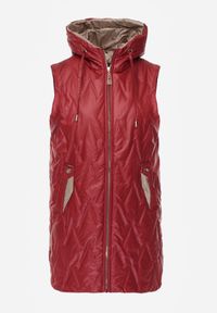 Born2be - Czerwona Pikowana Kamizelka o Długim Kroju z Nieodpinanym Kapturem w Romby Dephice. Okazja: na co dzień. Typ kołnierza: kaptur. Kolor: czerwony. Materiał: jeans, materiał. Długość: długie. Styl: casual, elegancki #5