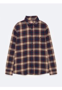 Big-Star - Koszula męska flanelowa w kratę granatowa Flaneno 403. Kolor: niebieski. Materiał: tkanina. Wzór: aplikacja, kratka, kolorowy. Styl: klasyczny