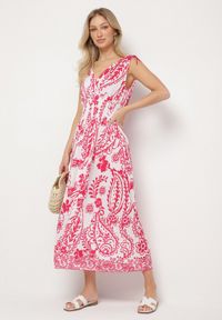 Born2be - Różowa Sukienka z Roślinnym Wzorem i Kopertowym Dekoltem z Gumką w Talii Orrune. Okazja: na co dzień, do pracy, na spotkanie biznesowe. Typ kołnierza: dekolt kopertowy. Kolor: różowy. Materiał: jeans. Sezon: lato. Typ sukienki: kopertowe. Styl: biznesowy, klasyczny, casual #6