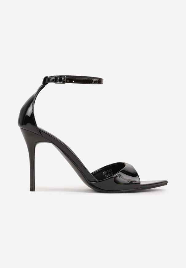 Renee - Czarne Sandały z Paskiem wokół Kostki i Noskiem w Szpic z Lakierowanej Imitacji Skóry Santel. Okazja: na co dzień. Zapięcie: pasek. Kolor: czarny. Materiał: lakier, skóra. Sezon: lato. Obcas: na szpilce. Styl: elegancki, klasyczny, casual