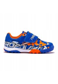 Buty do piłki nożnej dla dzieci Joma Propulsion TF Jr. Zapięcie: sznurówki. Kolor: pomarańczowy, wielokolorowy, niebieski. Materiał: materiał, syntetyk. Szerokość cholewki: normalna. Sport: piłka nożna