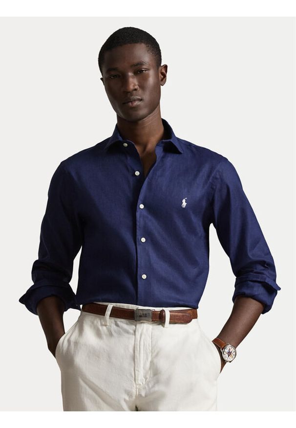 Polo Ralph Lauren Koszula 710B15596003 Granatowy Custom Fit. Typ kołnierza: polo. Kolor: niebieski. Materiał: len