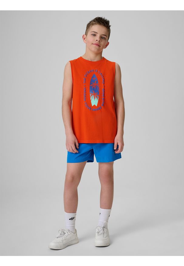 4f - 4F Spodenki plażowe boardshorty chłopięce - niebieskie 122/128 (6-8 lat). Kolor: niebieski. Materiał: włókno