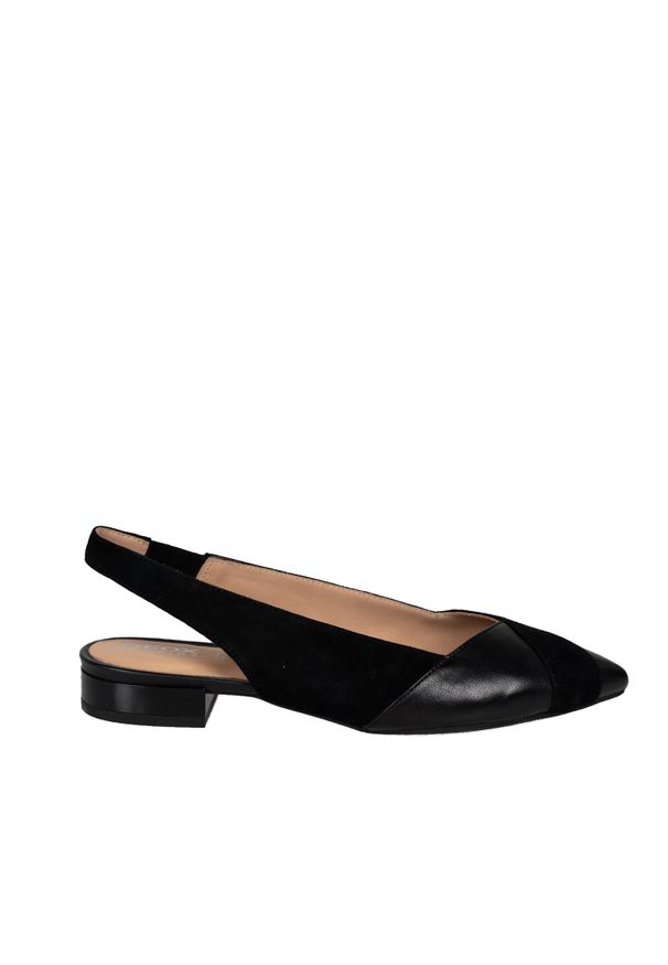 Geox Baleriny "Charyssa" | D029BA 021TU | Kobieta | Czarny. Okazja: na co dzień, na spacer. Zapięcie: bez zapięcia. Kolor: czarny. Materiał: skóra. Sezon: lato. Obcas: na obcasie. Styl: casual, elegancki. Wysokość obcasa: niski