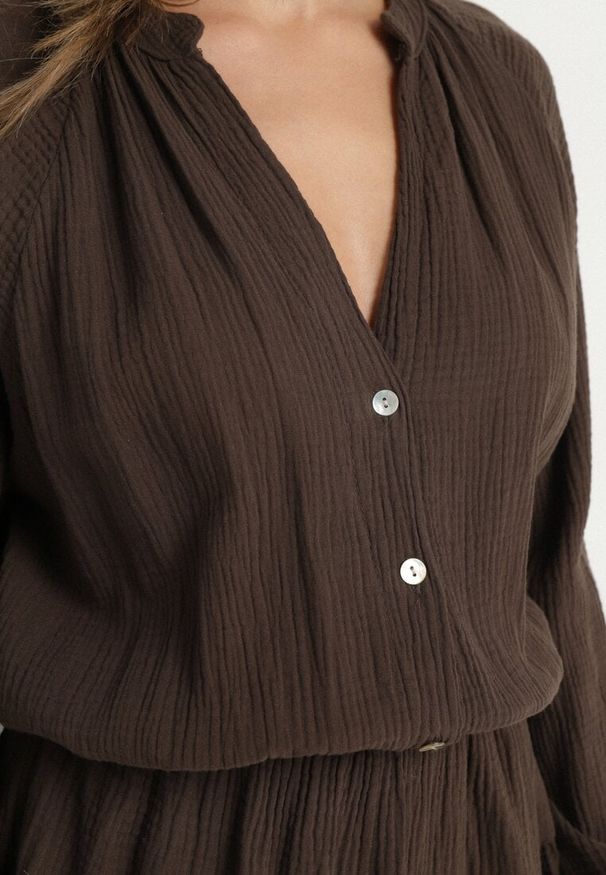 Born2be - Brązowy Bawełniany Kombinezon z Elastyczną Gumką w Talii i Spódnico-Spodenkami Gleasea. Okazja: na co dzień. Kolor: brązowy. Materiał: bawełna. Styl: casual, elegancki