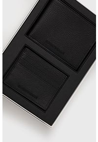 Emporio Armani portfel i etui na karty skórzane męski kolor czarny. Kolor: czarny. Materiał: skóra. Wzór: gładki