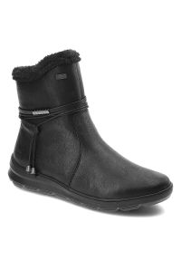 Czarne Botki Rieker Wygodne Buty Damskie. Zapięcie: pasek. Kolor: czarny. Materiał: syntetyk, futro, skóra ekologiczna. Sezon: zima. Styl: elegancki