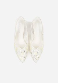 Renee - Beżowe Sandały na Szpilce Typu Slingback z Cekinami Resseris. Okazja: na imprezę. Kolor: beżowy. Materiał: jeans. Obcas: na szpilce. Styl: elegancki #4