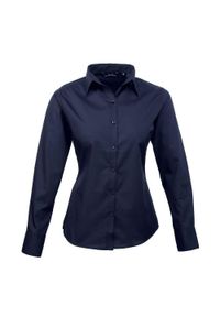 PREMIER - Bluzka Damska Z Długim Rękawem Z Popeliny. Okazja: na co dzień. Kolor: niebieski. Długość rękawa: długi rękaw. Długość: długie. Styl: casual #1