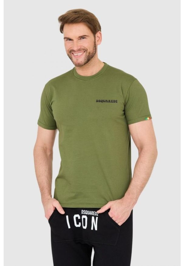 DSQUARED2 Zielony męski bawełniany t-shirt z małym logo, Rozmiar L. Kolor: zielony. Materiał: bawełna