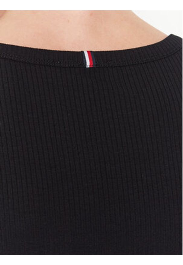 TOMMY HILFIGER - Tommy Hilfiger Bluzka WW0WW38869 Czarny Slim Fit. Kolor: czarny. Materiał: wiskoza