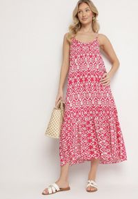 Born2be - Różowa Sukienka z Bawełny z Geometrycznym Motywem Koladiela. Okazja: na spacer. Kolor: różowy. Materiał: bawełna. Długość rękawa: na ramiączkach. Wzór: geometria. Sezon: lato #6