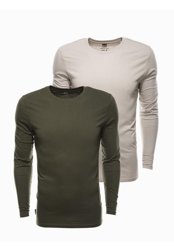 Ombre Clothing - Zestaw longsleeve męski z długim rękawem 2-pak - mix V9 Z43 - XXL. Kolor: zielony. Materiał: bawełna, materiał, skóra. Długość rękawa: długi rękaw. Długość: długie. Wzór: aplikacja, gładki, jednolity