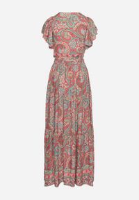 Born2be - Różowy Komplet 2-Częściowy we Wzór Paisley z Wiskozy Spódnica Maxi i Kopertowa Góra Wabila. Kolor: różowy. Materiał: wiskoza. Wzór: paisley #3