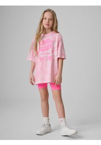 4f - 4F T-shirt loose z nadrukiem dziewczęcy - różowy 134/140 (8-10 lat). Okazja: na co dzień. Kolor: różowy. Materiał: skóra, dresówka, dzianina, materiał, bawełna. Wzór: nadruk. Sezon: lato. Styl: casual, klasyczny #2