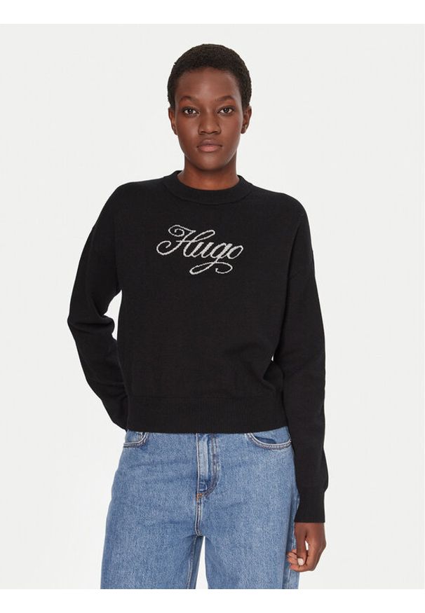 Hugo - HUGO Sweter Slogix_B 50548145 Czarny Relaxed Fit. Kolor: czarny. Materiał: syntetyk