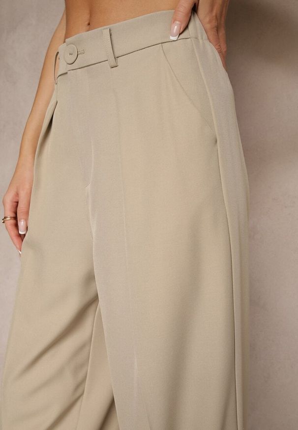 Renee - Beżowe Spodnie Garniturowe High Waist Annavia. Okazja: na spotkanie biznesowe. Stan: podwyższony. Kolor: beżowy. Styl: biznesowy, elegancki