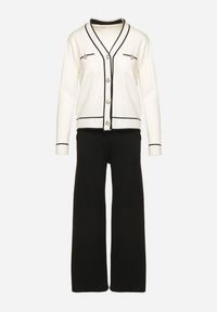 Born2be - Jasnobeżowy Dzianinowy Komplet Szerokie Spodnie i Kardigan z Lamówkami Gioresa. Kolor: beżowy. Materiał: dzianina. Wzór: gładki. Sport: turystyka piesza #3