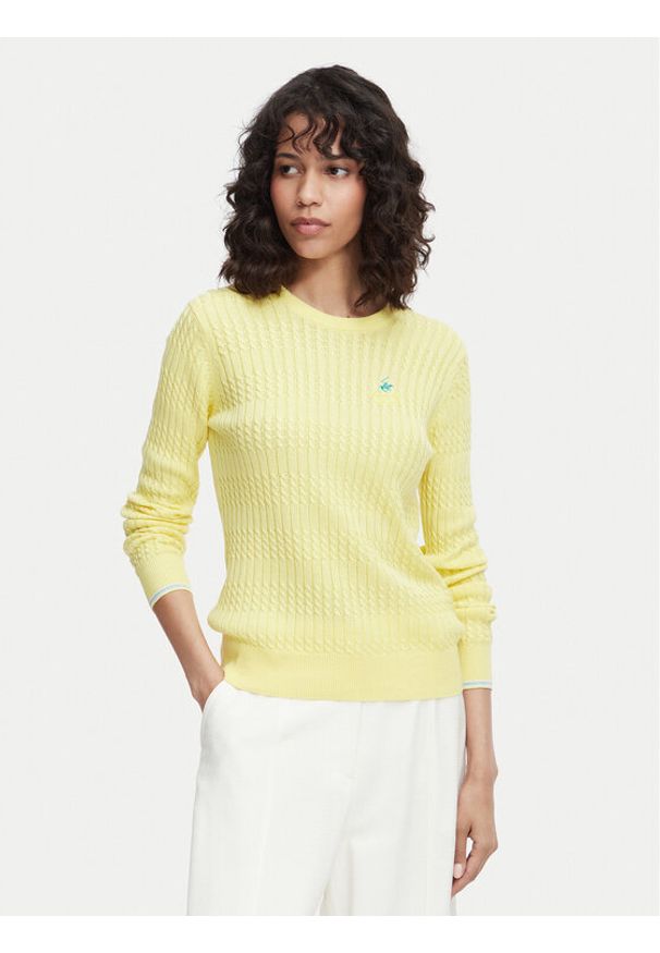 Beverly Hills Polo Club Sweter P-SS26W-M537390 Żółty Regular Fit. Typ kołnierza: polo. Kolor: żółty. Materiał: bawełna