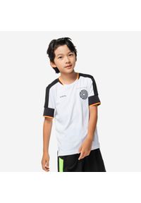 KIPSTA - Koszulka do piłki nożnej dla dzieci Kipsta FF500 Niemcy 2024. Kolor: biały, wielokolorowy, czarny. Materiał: tkanina, poliester, prążkowany, elastan, materiał