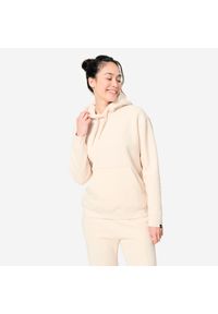 DOMYOS - Bluza z kapturem damska Domyos Gym & Pilates. Typ kołnierza: kaptur. Kolor: beżowy. Materiał: polar, materiał, bawełna. Sport: joga i pilates