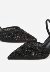 Renee - Czarne Szpilki Slingback Zdobione Perełkami i Cekinami Irifera. Okazja: na co dzień. Zapięcie: bez zapięcia. Kolor: czarny. Materiał: satyna, jeans. Wzór: aplikacja. Obcas: na szpilce. Styl: casual, elegancki #2