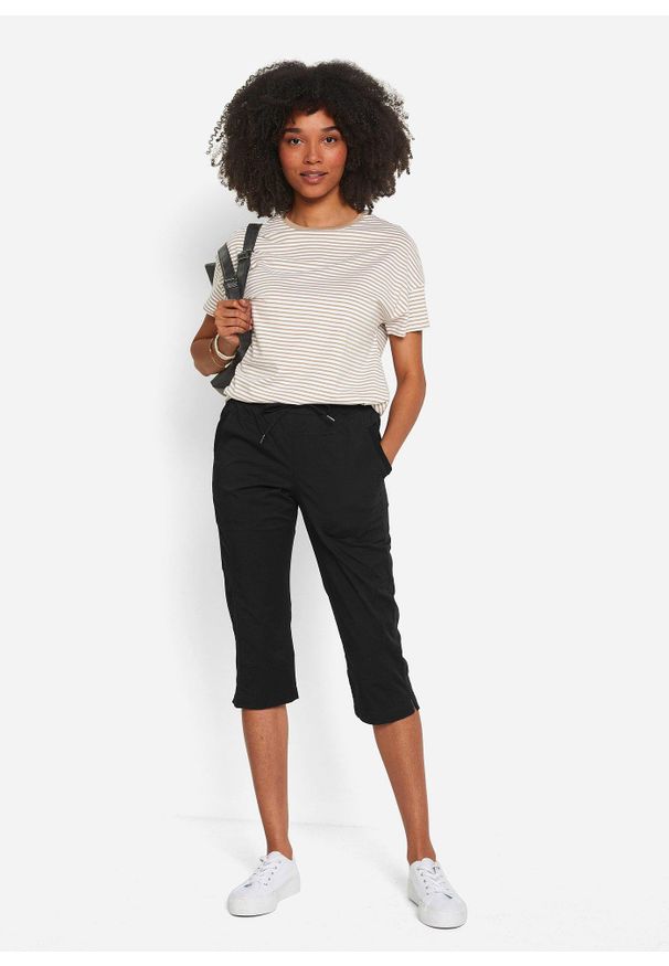 bonprix - Spodnie rybaczki z wiązanym troczkiem. Kolor: czarny