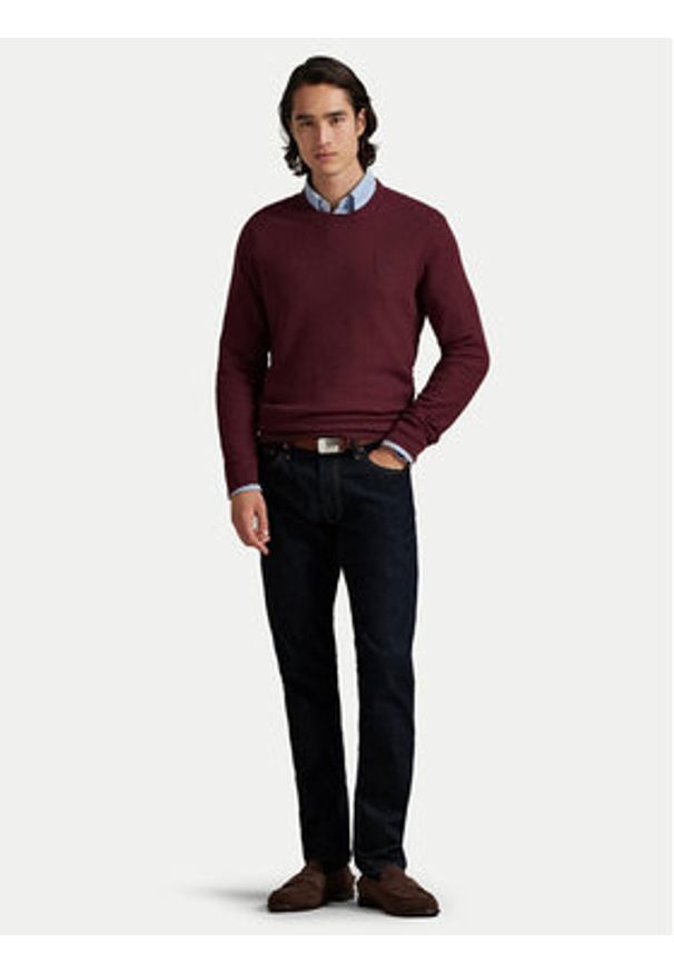 Polo Ralph Lauren Sweter 710918163520 Bordowy Regular Fit. Typ kołnierza: polo. Kolor: czerwony. Materiał: bawełna
