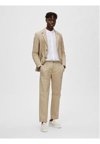 Selected Homme Chinosy 16088515 Beżowy Regular Fit. Kolor: beżowy. Materiał: bawełna #6