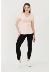 Guess - GUESS Różowy damski t-shirt Script, Rozmiar XL. Kolor: różowy