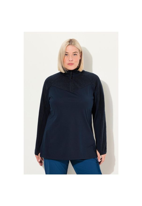 ULLA POPKEN - Damskie bluza strecz pluszowy polar kołnierz typu półgolf długi rękaw. Kolekcja: plus size. Kolor: niebieski. Materiał: materiał, poliester, elastan. Długość rękawa: długi rękaw. Długość: długie