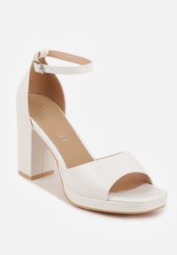 Born2be - Białe Sandały VICES na Platformie i Słupku ze Skórzaną Wkładką Phelusa. Okazja: na spotkanie biznesowe, na ślub cywilny, do pracy, na wesele. Zapięcie: pasek. Kolor: biały. Materiał: skóra. Obcas: na platformie. Styl: biznesowy. Wysokość obcasa: średni #6