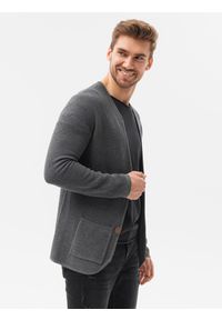 Ombre Clothing - Sweter męski bawełniany E193 - grafitowy/melanżowy - XXL. Kolor: szary. Materiał: bawełna. Wzór: melanż. Styl: elegancki