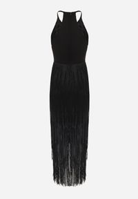 Renee - Czarna Sukienka Wieczorowa na Ramiączkach z Ozdobnymi Frędzlami Glystarish. Kolor: czarny. Długość rękawa: na ramiączkach. Styl: wizytowy. Długość: maxi #6