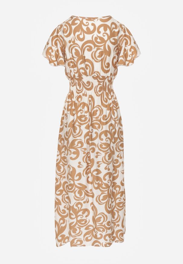 Born2be - Brązowa Wiskozowa Sukienka z Kopertowym Dekoltem i Gumkami w Talii Shyraya. Okazja: na co dzień. Typ kołnierza: dekolt kopertowy. Kolor: brązowy. Materiał: wiskoza. Typ sukienki: kopertowe. Styl: casual